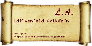 Lövenfeld Arikán névjegykártya